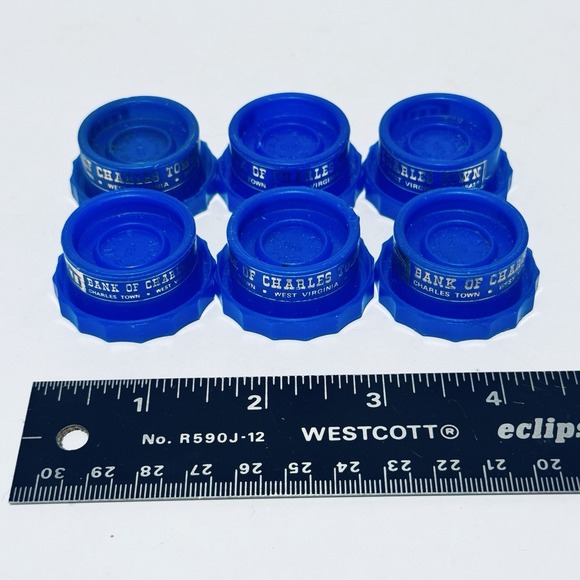 (6) 2-1 Versa Bottle Caps Snap On Screw On Lids Blue w Bank Branding - Picture 8 of 9